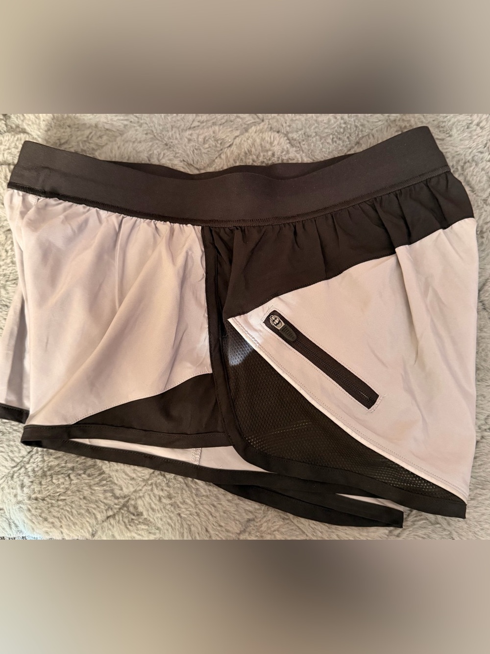 Black and Light Gray Athletic Shorts with Zip Pocket